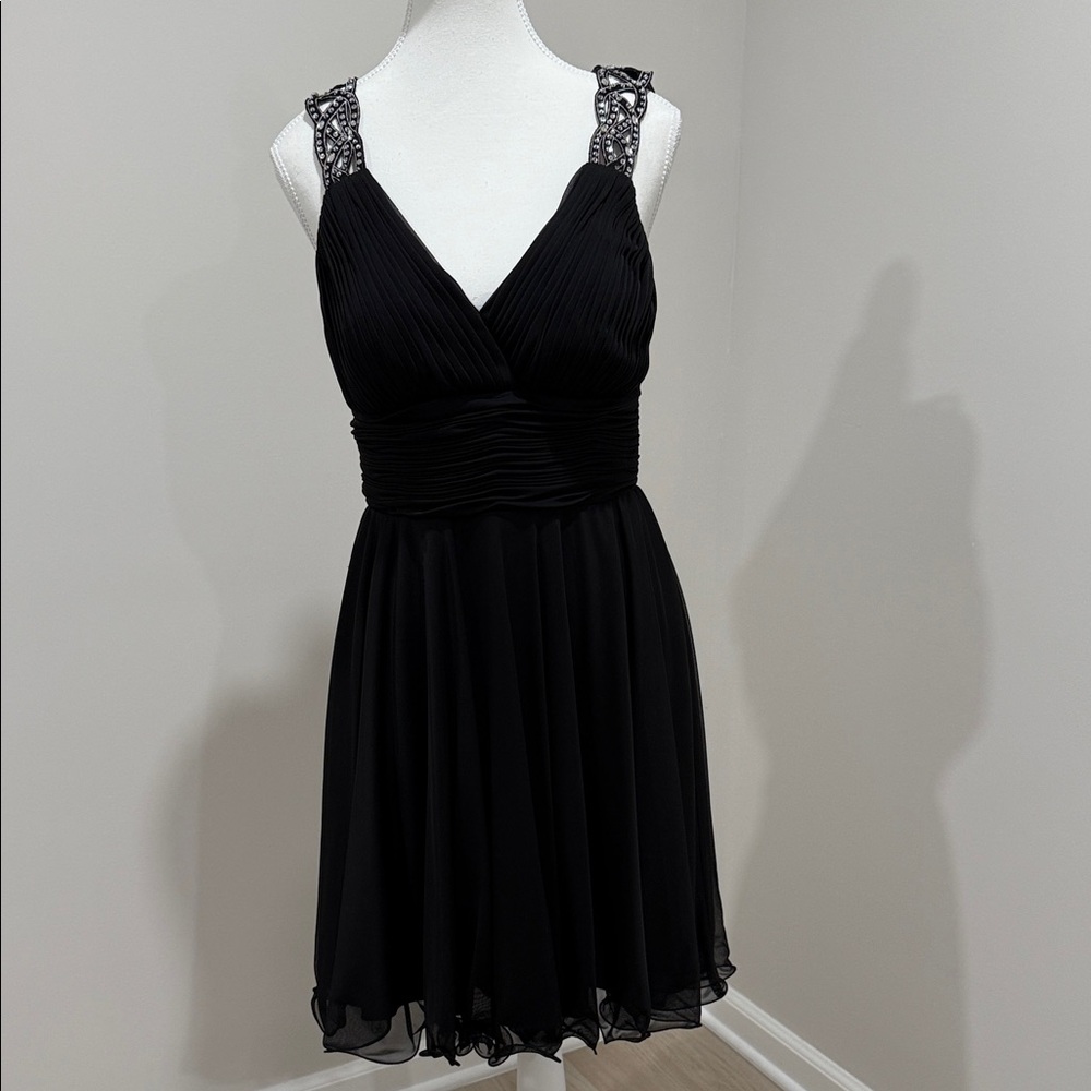 Betsy & Adam Black Pleated Backless Dress